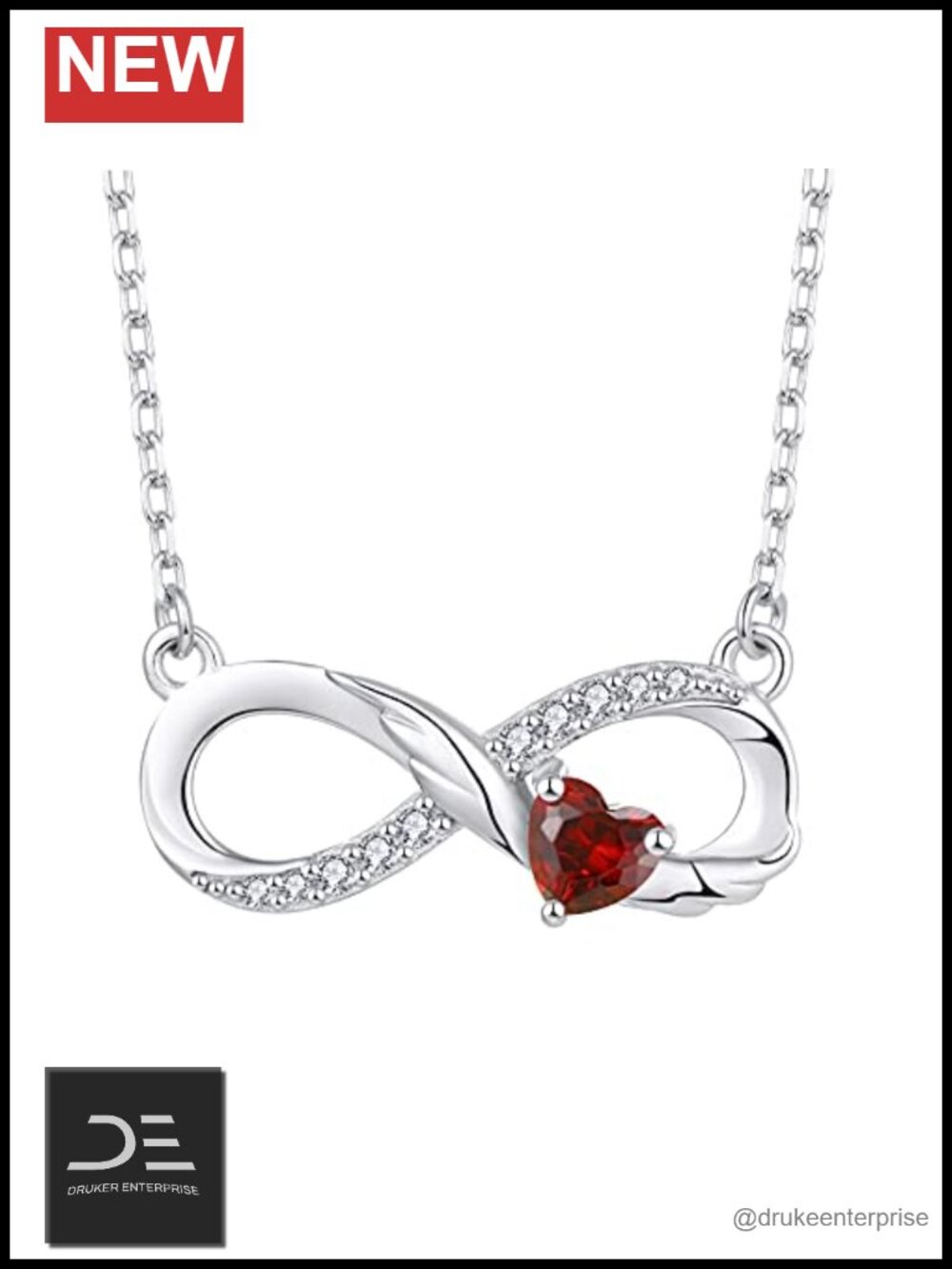 Sterling Silver Infinity Angel Wings Heart Necklace Women Pendant Jewelry